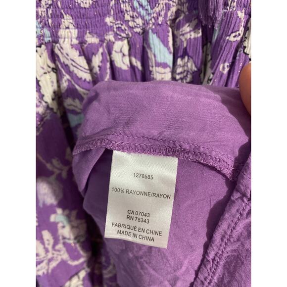 Haute Hippie mini dress women’s XS purple paisley smocked ruffle boho whimsical - Picture 5 of 6